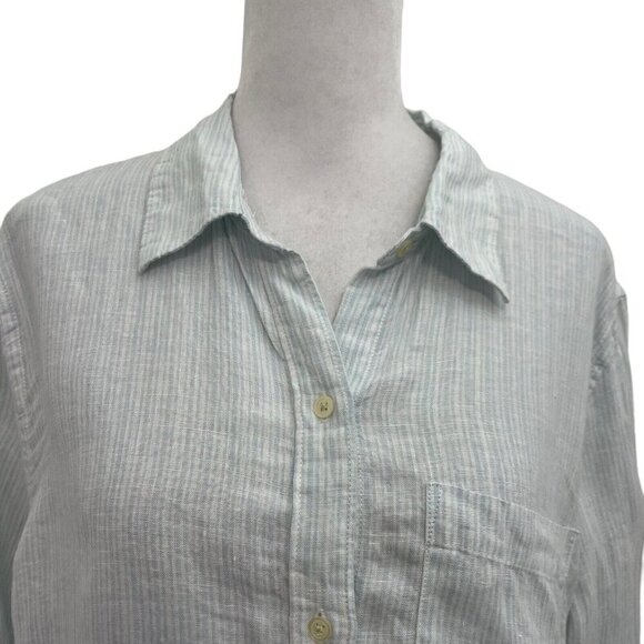 NWT GAP 100% Linen Boyfriend Button Front Shirt Top Breathable Blue size Medium - Picture 2 of 6